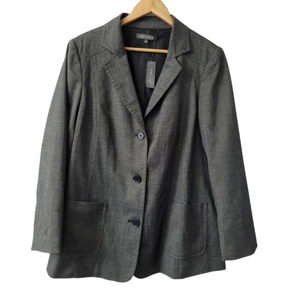 Vintage Woven Single Breast Blazer Textured Gray Plunging Notched Collar Jacket - Picture 4 of 9